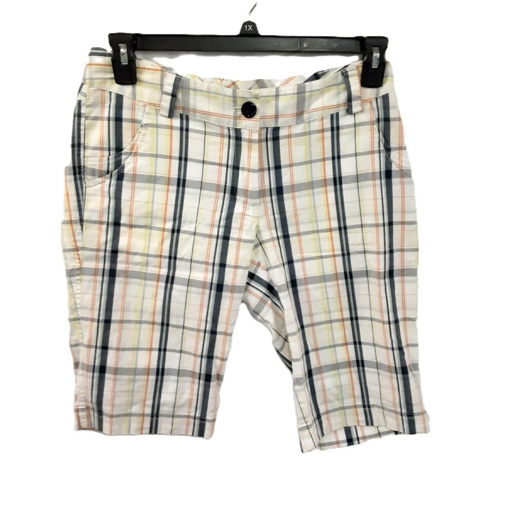 Lija Plaid Golf Shorts Cream Blue Orange Size 6 Bermuda Outdoor Preppy Easy Care